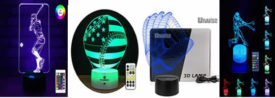 A selection of baseball themed neon lamps