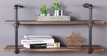 Rustic pipe shelves