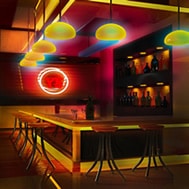neon lit man cave bar
