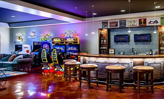 Modern man cave gaming bar