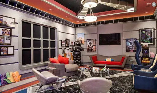 retro sci fi man cave with Robby the Robot