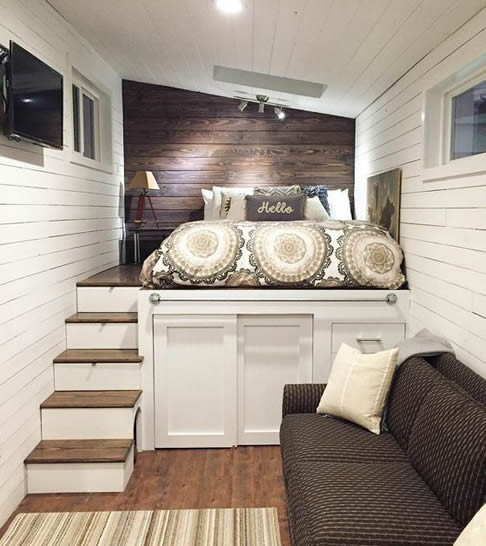 She shed bedroom with stairs