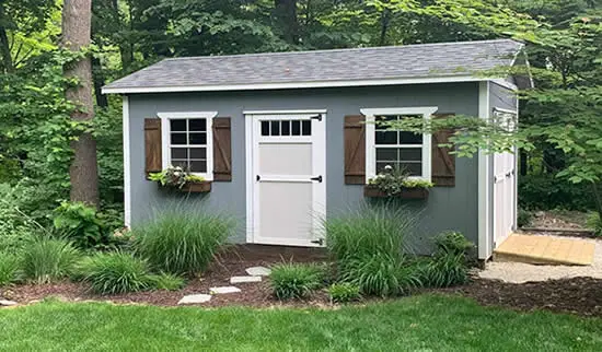 Stone path she shed landscaping